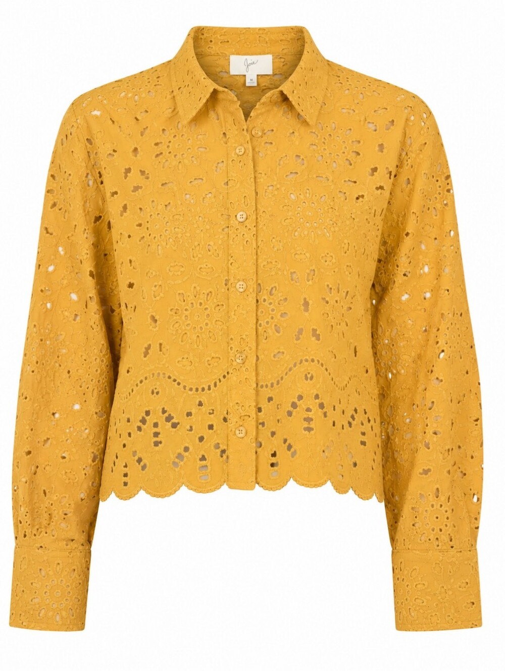 JOIE | Mustard Yellow Eyelet Lace Scalloped Hem Cotton Long Sleeve Blouse | M